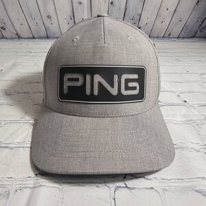 NEW PING Golf Cap Hat Light Gray Structured Flat Bill Snapback Embroidered Logo